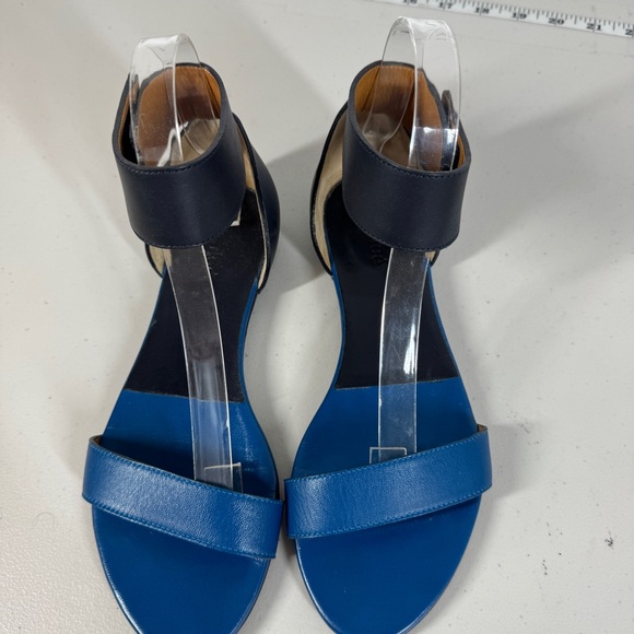 Chloé Gala Two Tone Blue Leather Ankle Strap Sandals Size 37.5 Classic Summer - Picture 6 of 16
